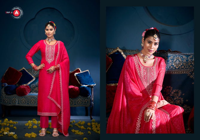 Gulabi By Triple Jarkan Work Designer Dress Material Wholesale Shop In Surat